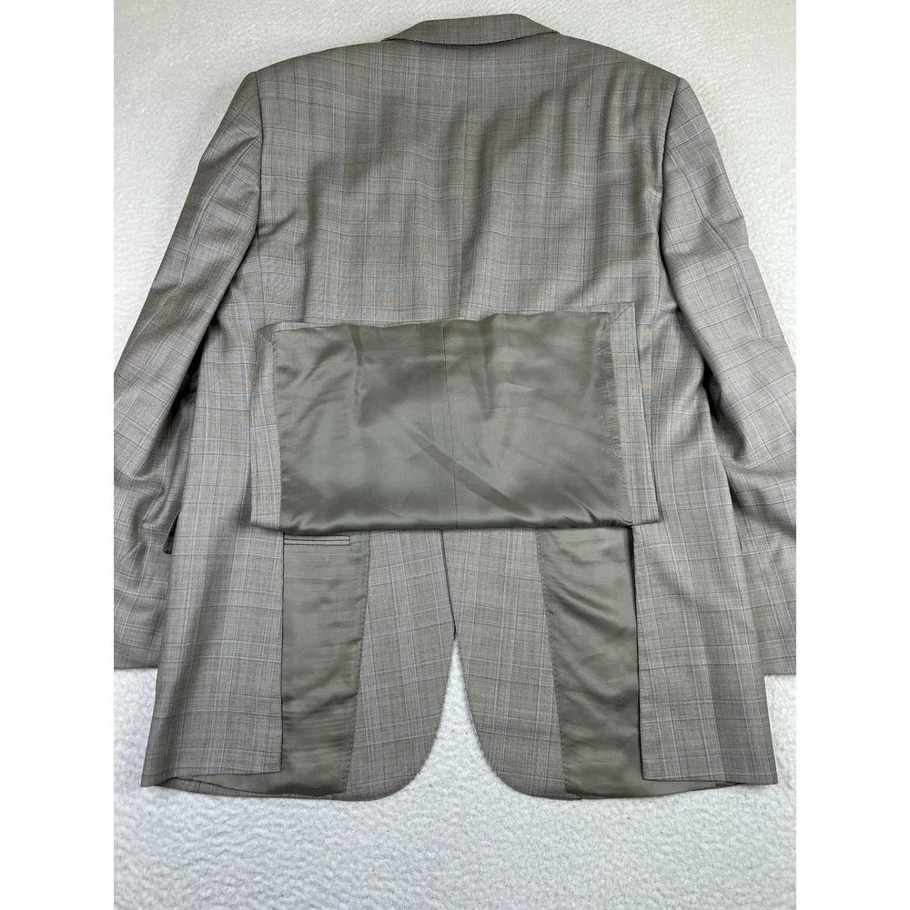 Ermenegildo Zegna Blazer Mens 46L Light Gray Glen Plaid Trofeo Wool Suit‎ Jacket